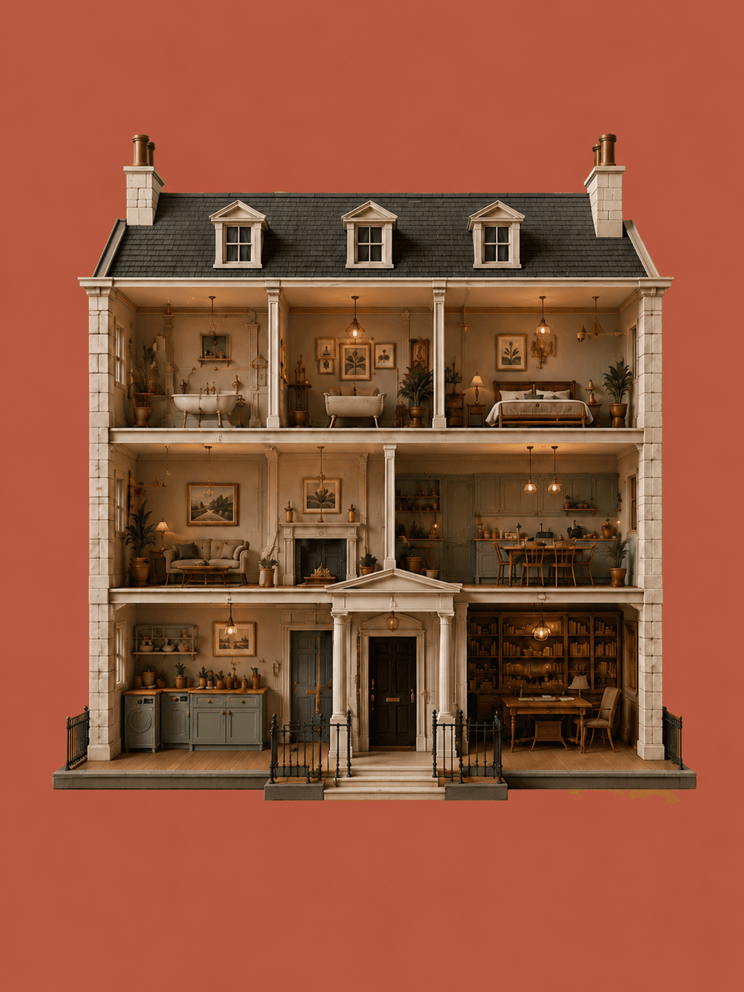 Housekeeper mode — a cutaway Georgian house.